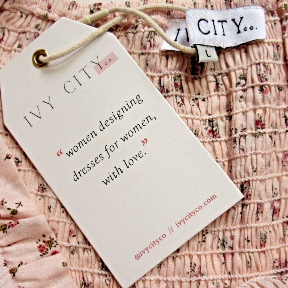 NWT Ivy City Co. Madeline Midi in Pink Floral Smocked Cotton Dress L - Picture 5 of 5